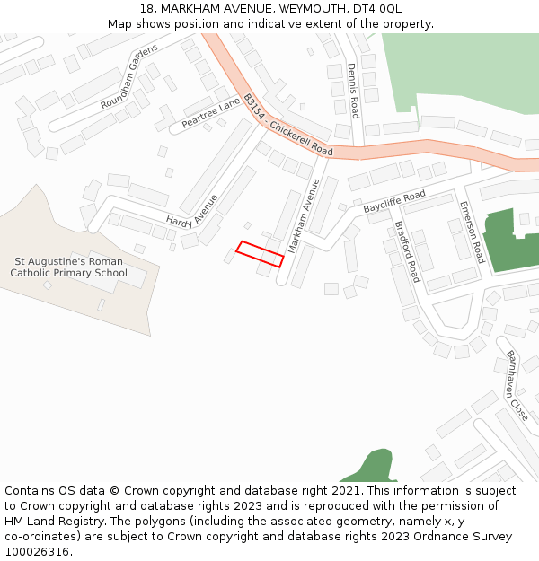 18, MARKHAM AVENUE, WEYMOUTH, DT4 0QL: Location map and indicative extent of plot