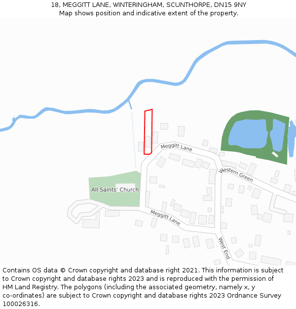 18, MEGGITT LANE, WINTERINGHAM, SCUNTHORPE, DN15 9NY: Location map and indicative extent of plot