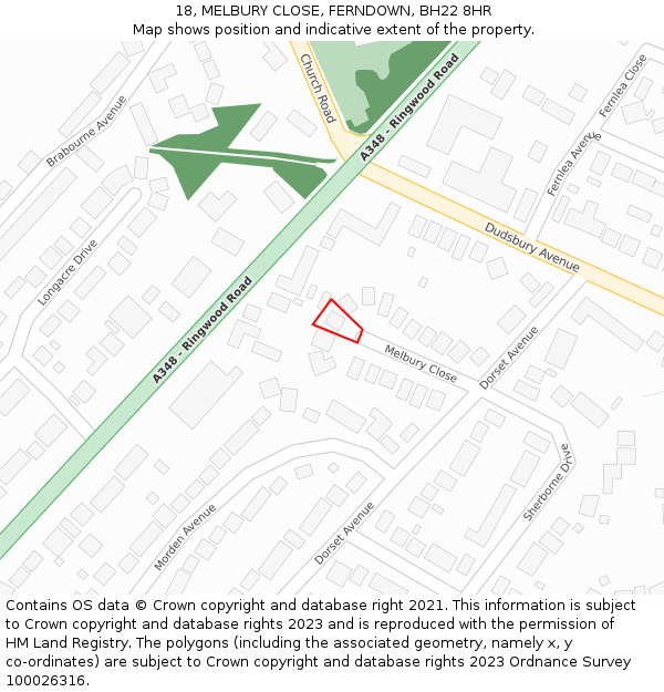 18, MELBURY CLOSE, FERNDOWN, BH22 8HR: Location map and indicative extent of plot