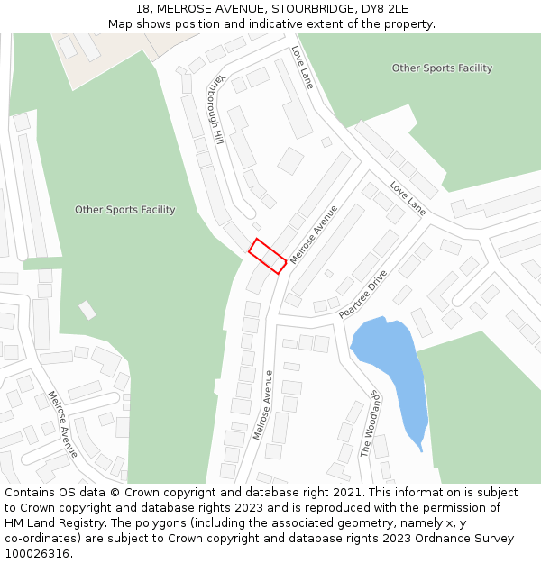 18, MELROSE AVENUE, STOURBRIDGE, DY8 2LE: Location map and indicative extent of plot