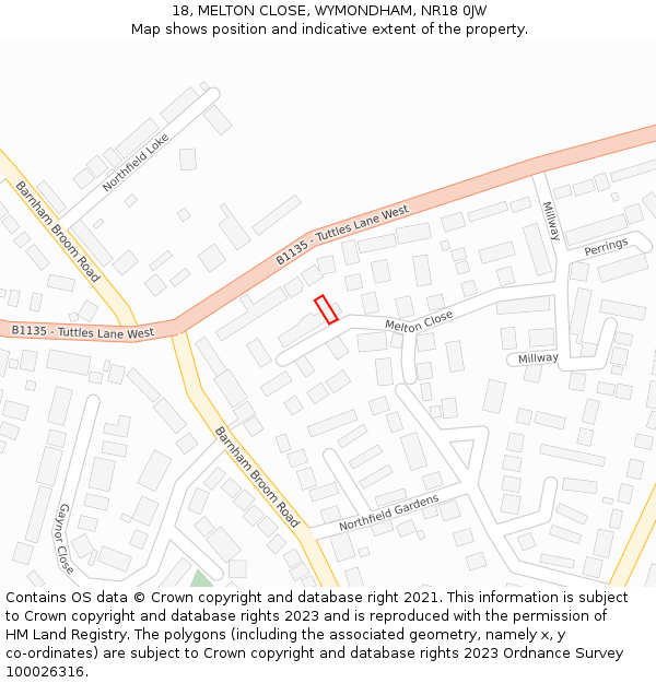 18, MELTON CLOSE, WYMONDHAM, NR18 0JW: Location map and indicative extent of plot