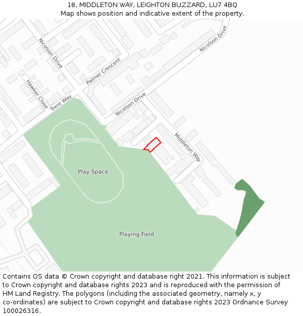 18, MIDDLETON WAY, LEIGHTON BUZZARD, LU7 4BQ: Location map and indicative extent of plot