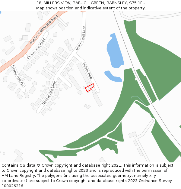 18, MILLERS VIEW, BARUGH GREEN, BARNSLEY, S75 1FU: Location map and indicative extent of plot