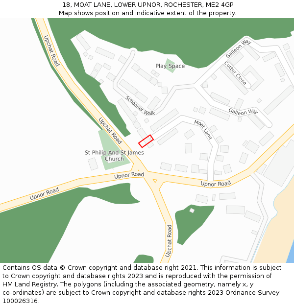 18, MOAT LANE, LOWER UPNOR, ROCHESTER, ME2 4GP: Location map and indicative extent of plot