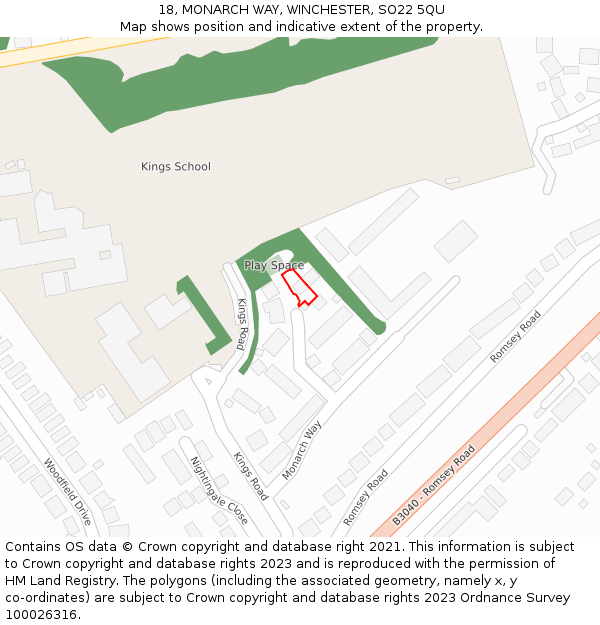 18, MONARCH WAY, WINCHESTER, SO22 5QU: Location map and indicative extent of plot