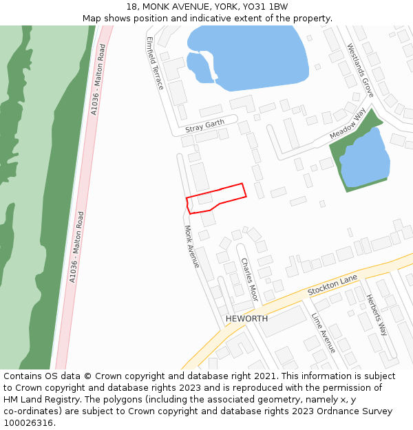 18, MONK AVENUE, YORK, YO31 1BW: Location map and indicative extent of plot