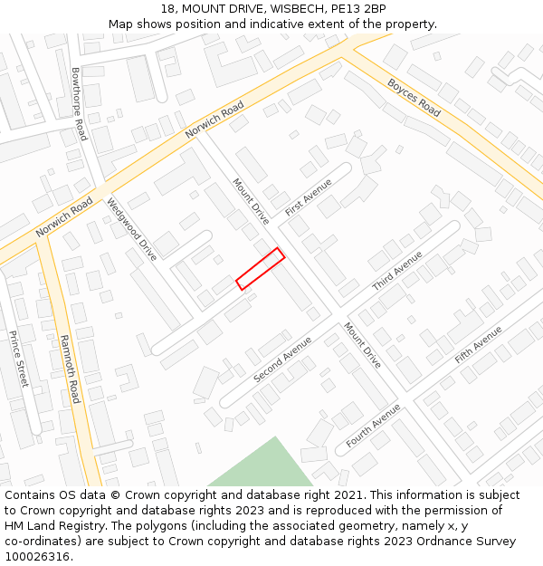 18, MOUNT DRIVE, WISBECH, PE13 2BP: Location map and indicative extent of plot