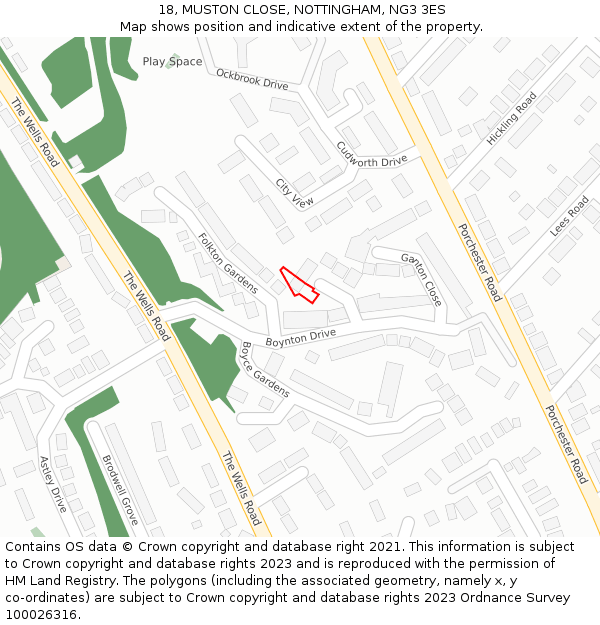 18, MUSTON CLOSE, NOTTINGHAM, NG3 3ES: Location map and indicative extent of plot