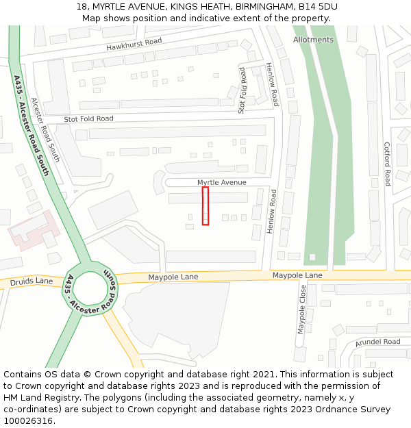 18, MYRTLE AVENUE, KINGS HEATH, BIRMINGHAM, B14 5DU: Location map and indicative extent of plot