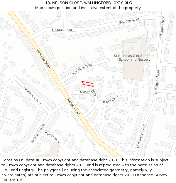 18, NELSON CLOSE, WALLINGFORD, OX10 0LG: Location map and indicative extent of plot