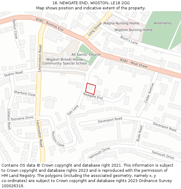 18, NEWGATE END, WIGSTON, LE18 2GG: Location map and indicative extent of plot
