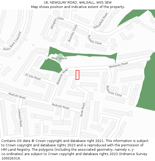 18, NEWQUAY ROAD, WALSALL, WS5 3EW: Location map and indicative extent of plot