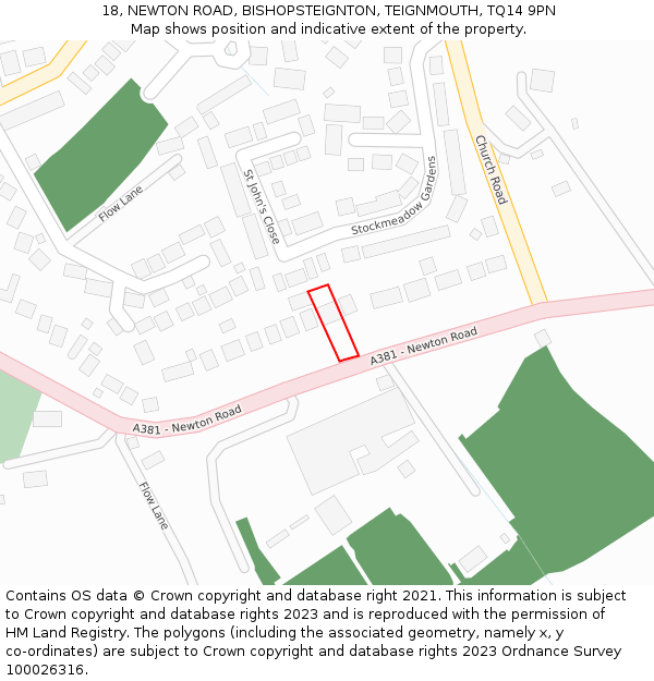 18, NEWTON ROAD, BISHOPSTEIGNTON, TEIGNMOUTH, TQ14 9PN: Location map and indicative extent of plot