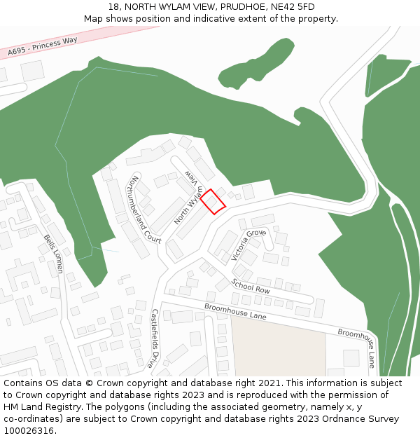 18, NORTH WYLAM VIEW, PRUDHOE, NE42 5FD: Location map and indicative extent of plot