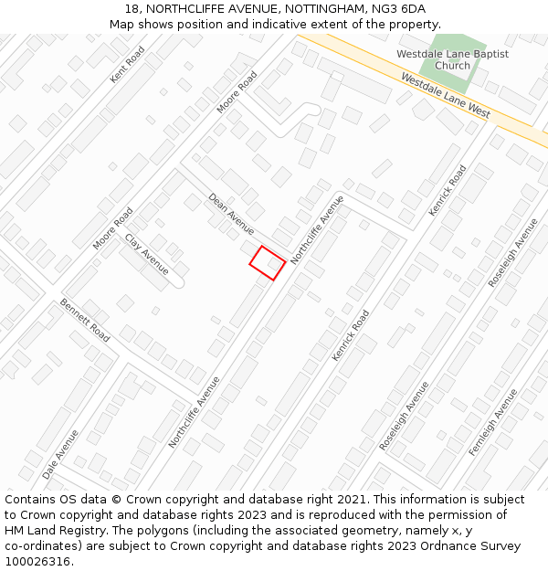 18, NORTHCLIFFE AVENUE, NOTTINGHAM, NG3 6DA: Location map and indicative extent of plot