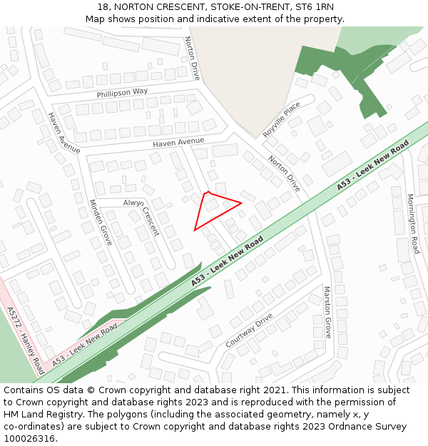 18, NORTON CRESCENT, STOKE-ON-TRENT, ST6 1RN: Location map and indicative extent of plot