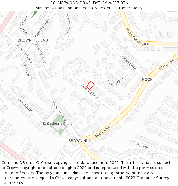 18, NORWOOD DRIVE, BATLEY, WF17 0BN: Location map and indicative extent of plot