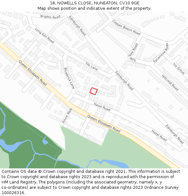 18, NOWELLS CLOSE, NUNEATON, CV10 9GE: Location map and indicative extent of plot