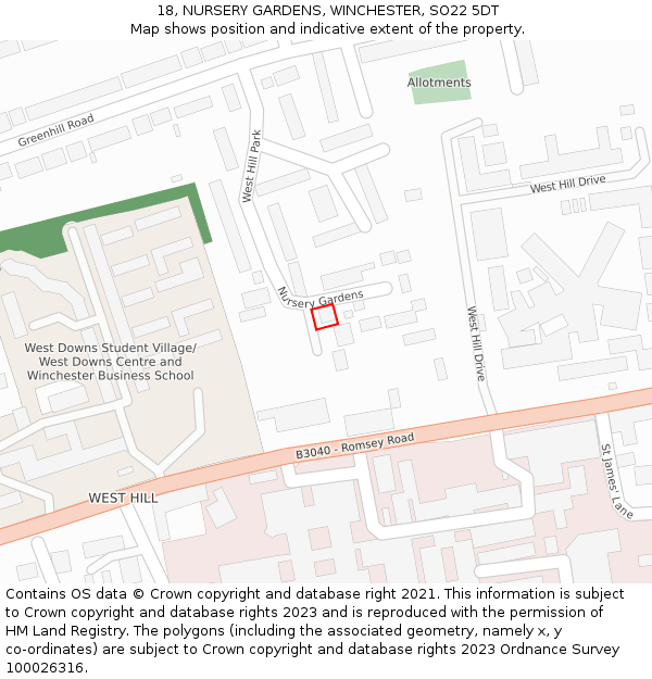 18, NURSERY GARDENS, WINCHESTER, SO22 5DT: Location map and indicative extent of plot