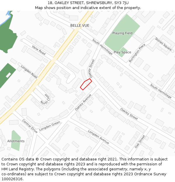 18, OAKLEY STREET, SHREWSBURY, SY3 7JU: Location map and indicative extent of plot