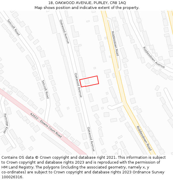 18, OAKWOOD AVENUE, PURLEY, CR8 1AQ: Location map and indicative extent of plot