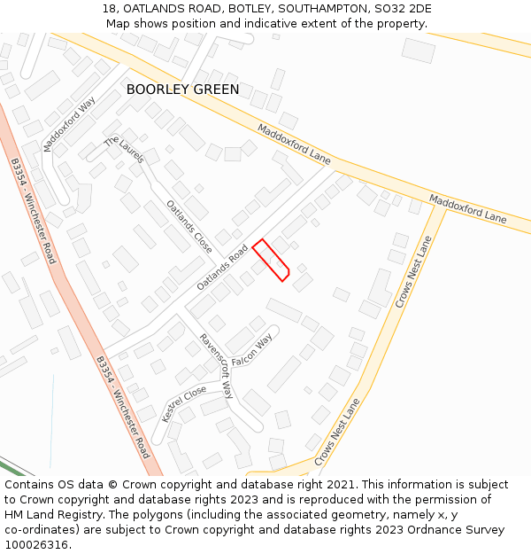 18, OATLANDS ROAD, BOTLEY, SOUTHAMPTON, SO32 2DE: Location map and indicative extent of plot