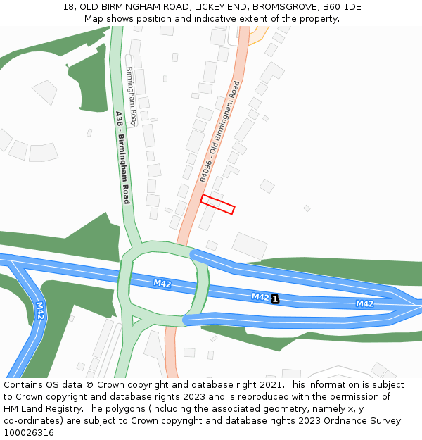 18, OLD BIRMINGHAM ROAD, LICKEY END, BROMSGROVE, B60 1DE: Location map and indicative extent of plot