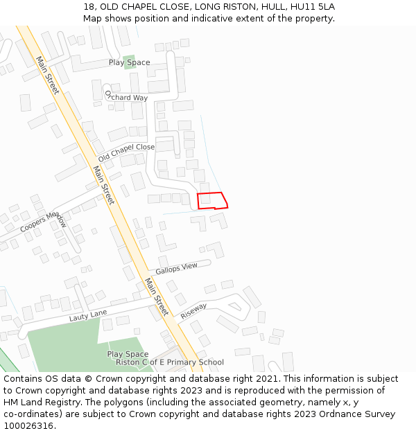 18, OLD CHAPEL CLOSE, LONG RISTON, HULL, HU11 5LA: Location map and indicative extent of plot