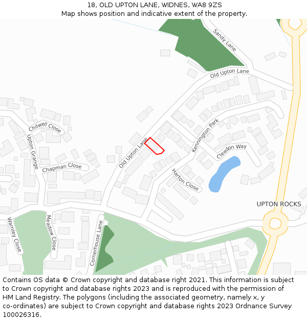 18, OLD UPTON LANE, WIDNES, WA8 9ZS: Location map and indicative extent of plot