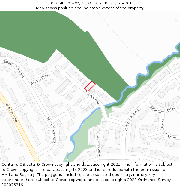 18, OMEGA WAY, STOKE-ON-TRENT, ST4 8TF: Location map and indicative extent of plot