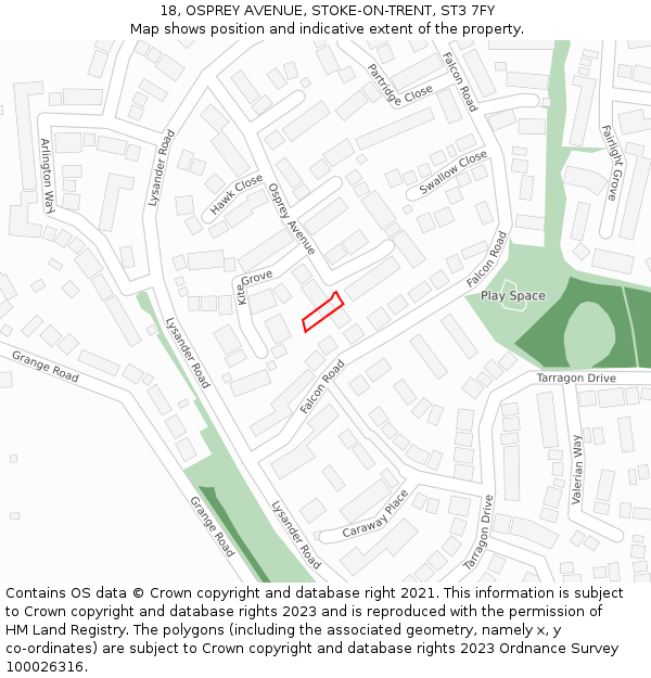 18, OSPREY AVENUE, STOKE-ON-TRENT, ST3 7FY: Location map and indicative extent of plot