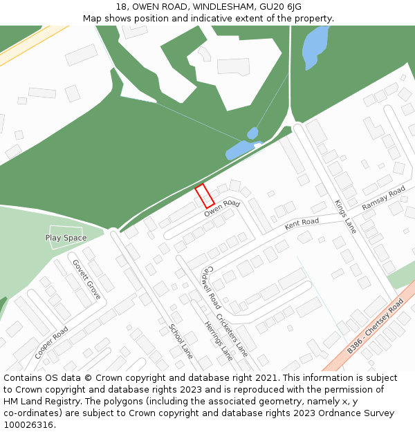 18, OWEN ROAD, WINDLESHAM, GU20 6JG: Location map and indicative extent of plot