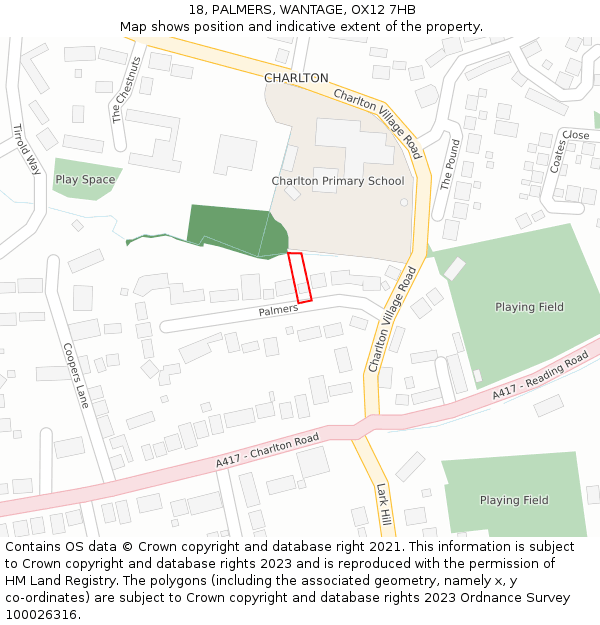 18, PALMERS, WANTAGE, OX12 7HB: Location map and indicative extent of plot