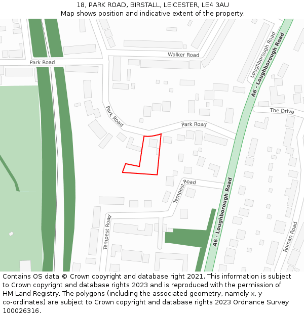 18, PARK ROAD, BIRSTALL, LEICESTER, LE4 3AU: Location map and indicative extent of plot