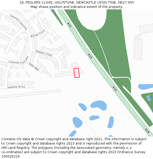 18, PEDLARS CLOSE, HOLYSTONE, NEWCASTLE UPON TYNE, NE27 0NY: Location map and indicative extent of plot