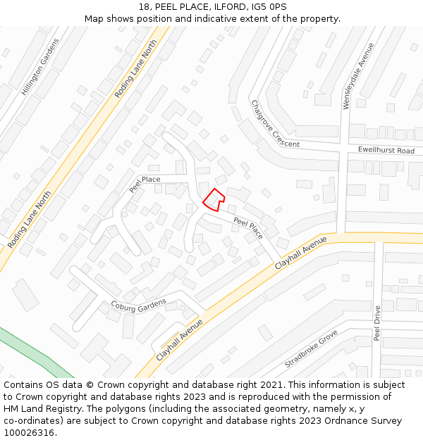 18, PEEL PLACE, ILFORD, IG5 0PS: Location map and indicative extent of plot