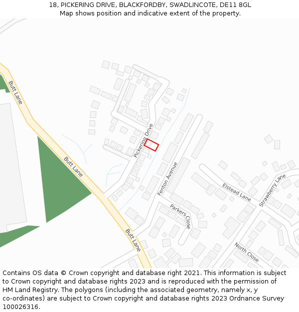 18, PICKERING DRIVE, BLACKFORDBY, SWADLINCOTE, DE11 8GL: Location map and indicative extent of plot