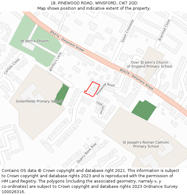 18, PINEWOOD ROAD, WINSFORD, CW7 2GD: Location map and indicative extent of plot