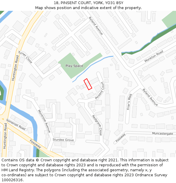 18, PINSENT COURT, YORK, YO31 8SY: Location map and indicative extent of plot