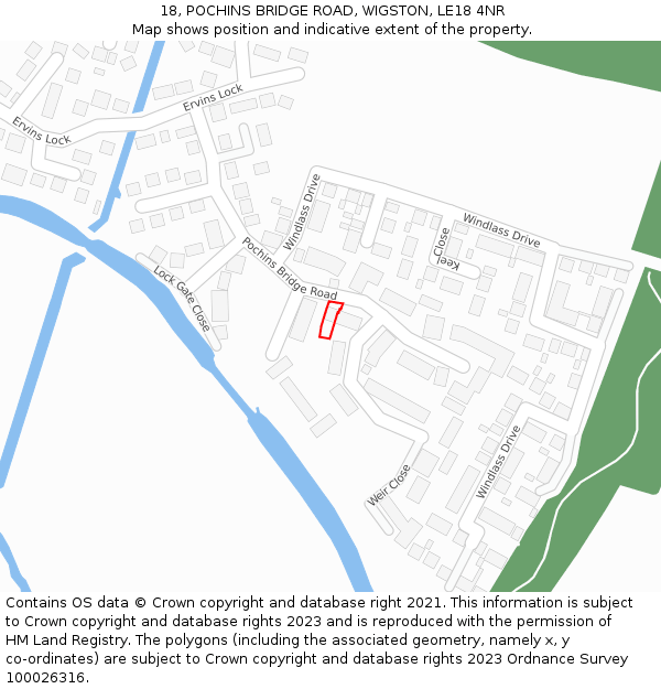 18, POCHINS BRIDGE ROAD, WIGSTON, LE18 4NR: Location map and indicative extent of plot