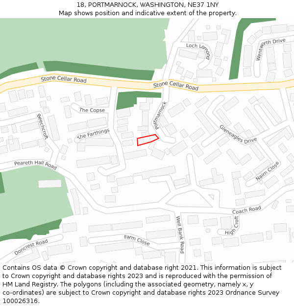 18, PORTMARNOCK, WASHINGTON, NE37 1NY: Location map and indicative extent of plot