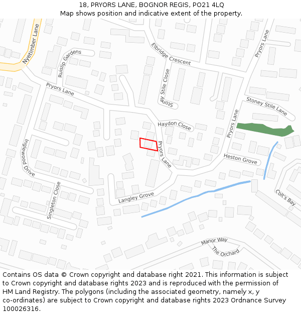 18, PRYORS LANE, BOGNOR REGIS, PO21 4LQ: Location map and indicative extent of plot