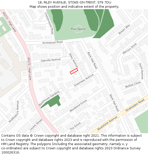 18, RILEY AVENUE, STOKE-ON-TRENT, ST6 7DU: Location map and indicative extent of plot