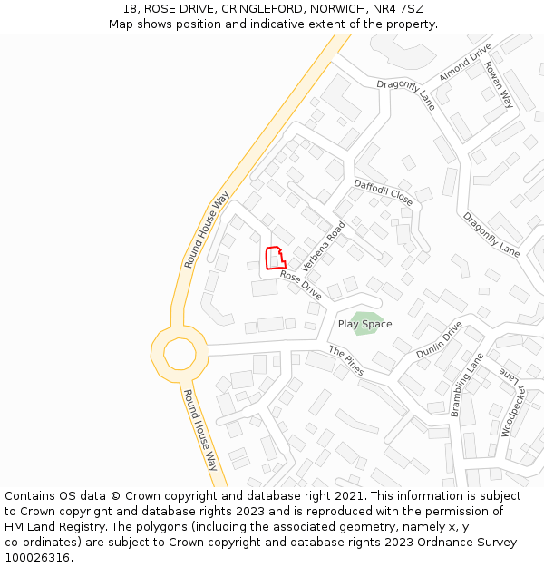 18, ROSE DRIVE, CRINGLEFORD, NORWICH, NR4 7SZ: Location map and indicative extent of plot