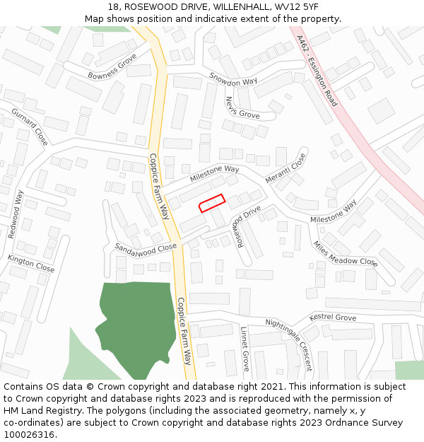 18, ROSEWOOD DRIVE, WILLENHALL, WV12 5YF: Location map and indicative extent of plot