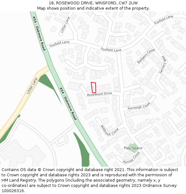 18, ROSEWOOD DRIVE, WINSFORD, CW7 2UW: Location map and indicative extent of plot