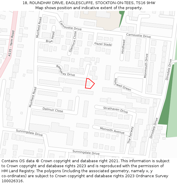 18, ROUNDHAY DRIVE, EAGLESCLIFFE, STOCKTON-ON-TEES, TS16 9HW: Location map and indicative extent of plot