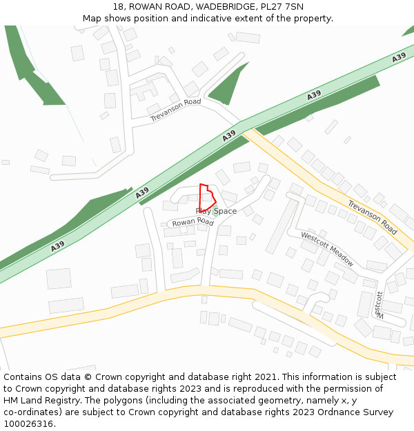 18, ROWAN ROAD, WADEBRIDGE, PL27 7SN: Location map and indicative extent of plot