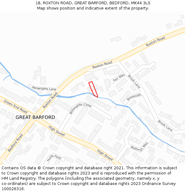 18, ROXTON ROAD, GREAT BARFORD, BEDFORD, MK44 3LS: Location map and indicative extent of plot