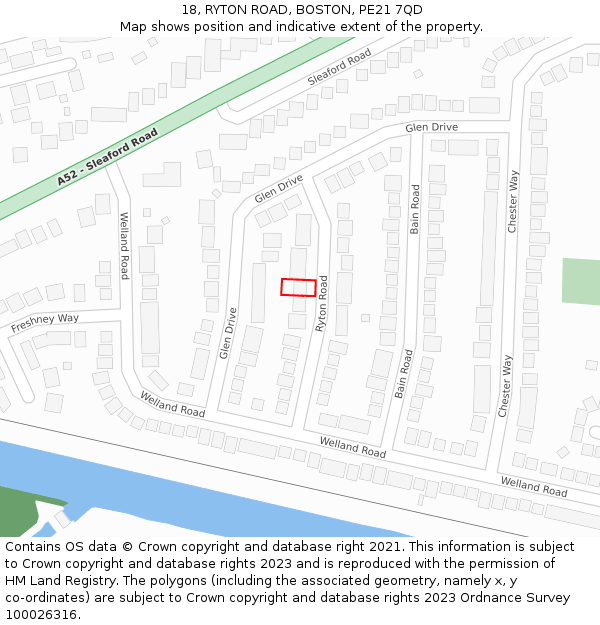 18, RYTON ROAD, BOSTON, PE21 7QD: Location map and indicative extent of plot